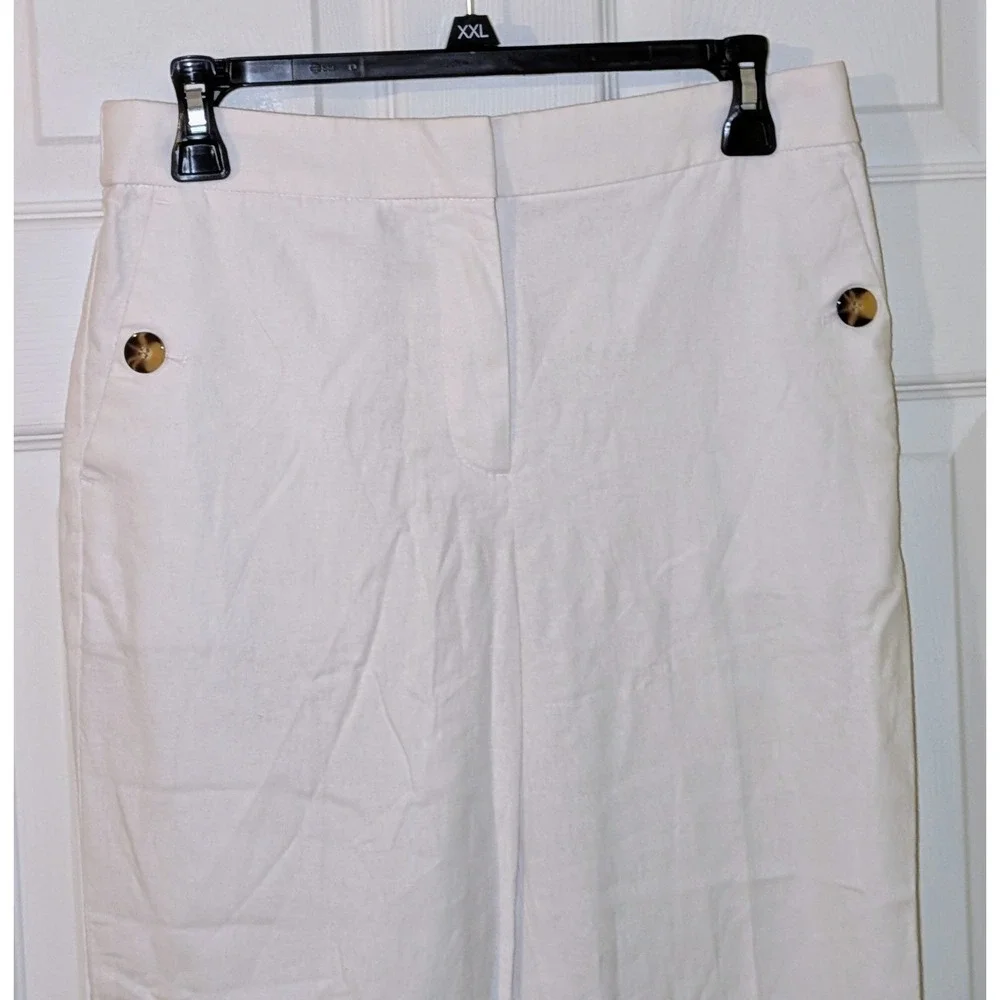 J. Crew White Linen Blend Cropped Pants Button Detail Size 6 NWT‎ $98